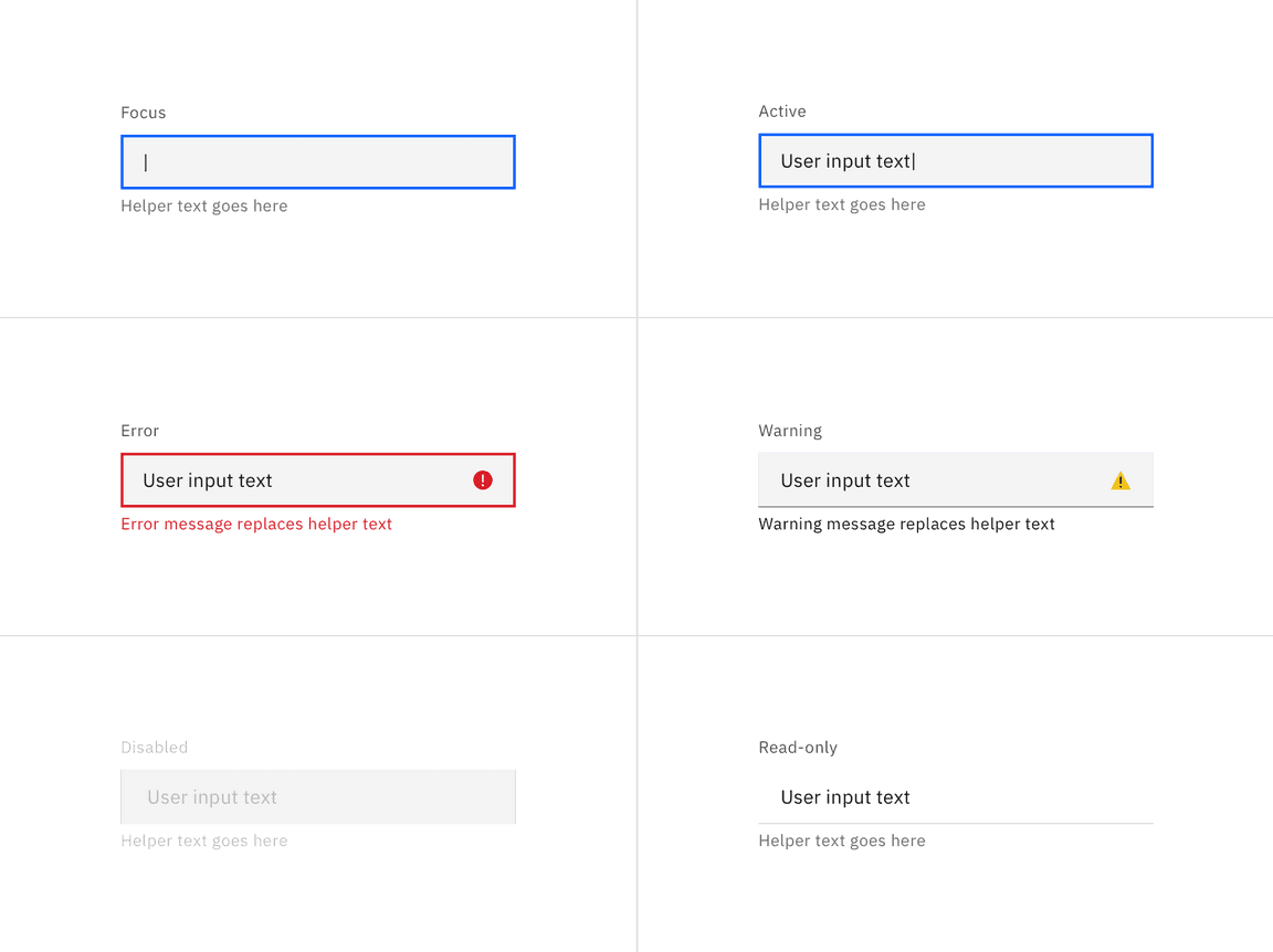 Examples of text input states in the default style Examples of text input states in the default style