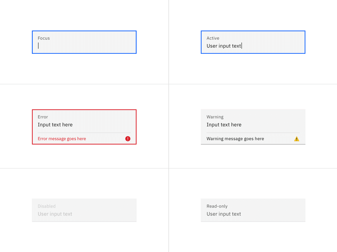 Examples of text input states in the fluid style Examples of text input states in the fluid style