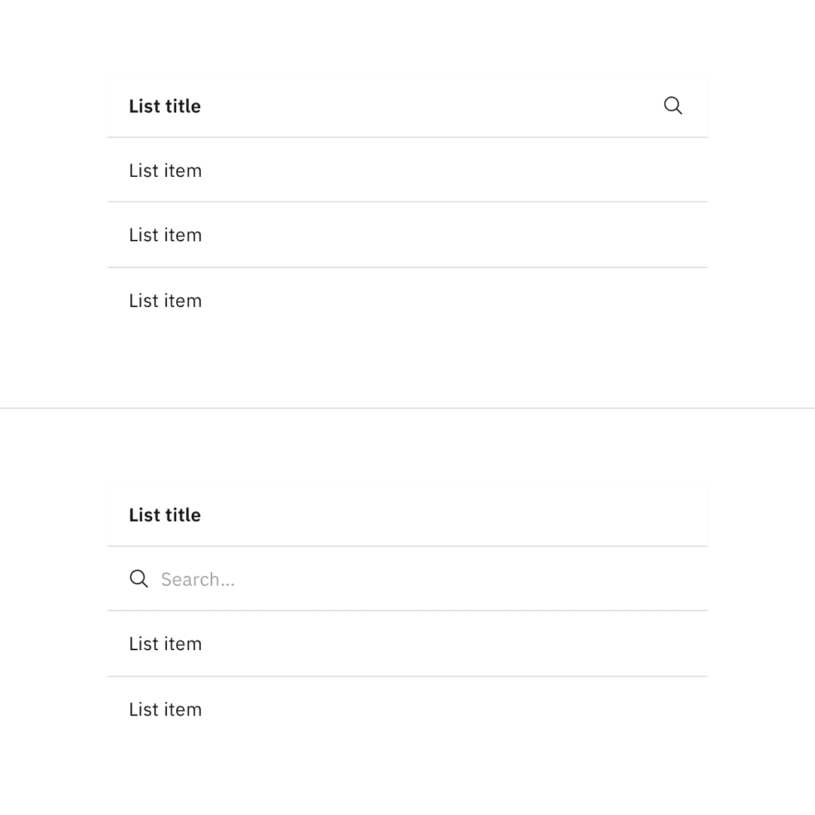 Contained list search and filtering functionality Contained list search and filtering functionality